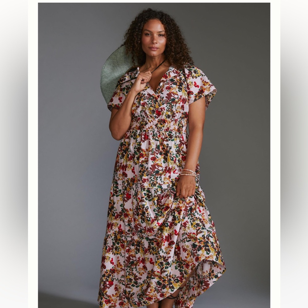 Anthropologie Floral Maxi Dress - Red, Yellow, Green